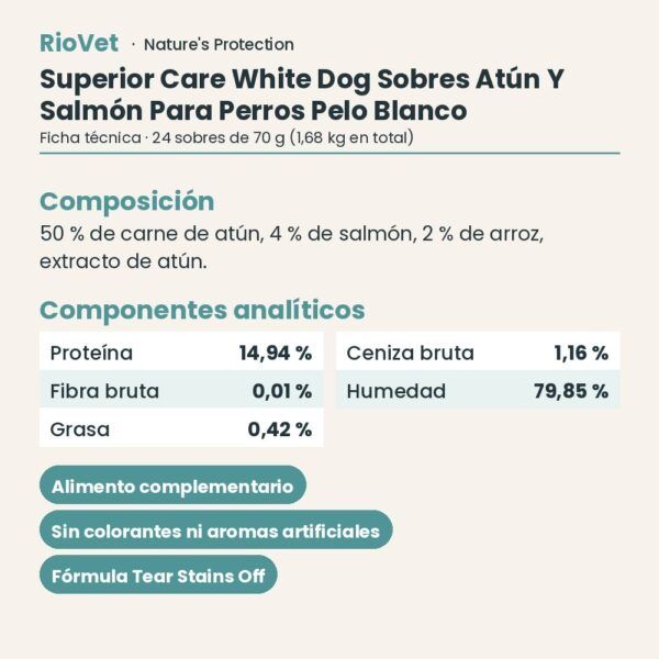 Nature's Protection Superior Care White Dog Sobres Atún Y Salmón Para Perros Pelo Blanco Pack 24x70 g ficha técnica