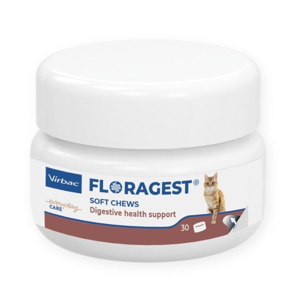 Bote de Virbac Floragest Soft Chews para gatos, 30 comprimidos masticables