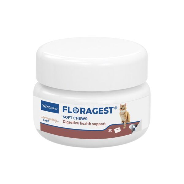 Bote de Virbac Floragest Soft Chews suplemento digestivo para gatos 30 chews