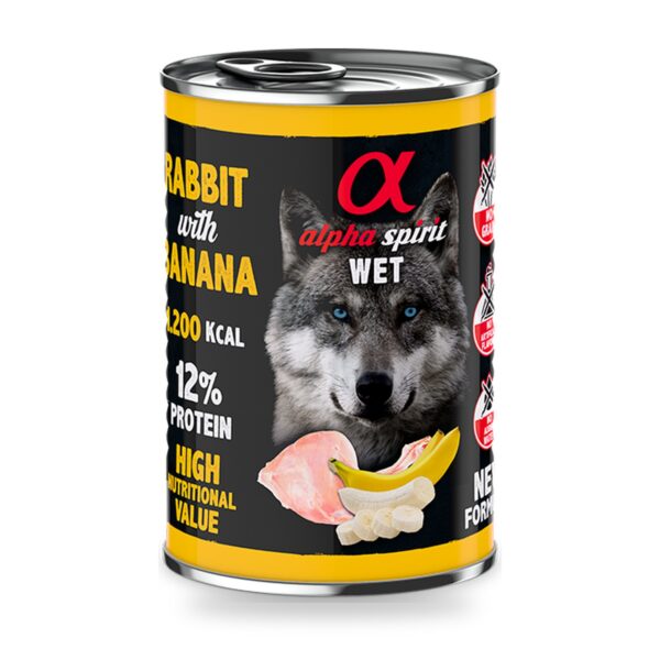 Alpha Spirit Paté de Conejo con Plátano para Perros en Lata Pack 6×400 g - unidad
