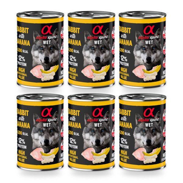Alpha Spirit Paté de Conejo con Plátano para Perros en Lata Pack 6×400 g