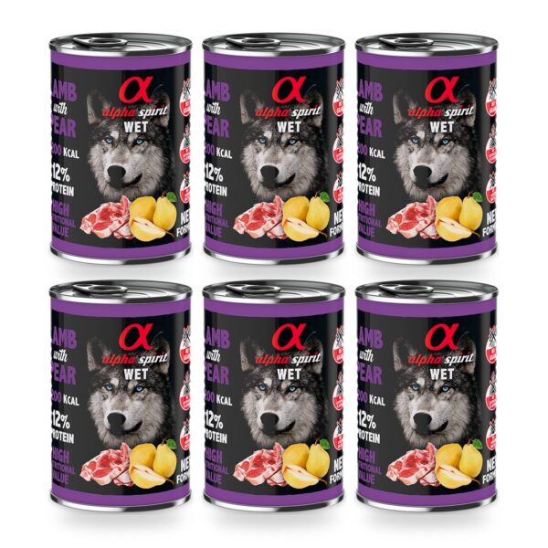 Alpha Spirit Paté de Cordero con Pera para Perros en Lata Pack 6×400 g