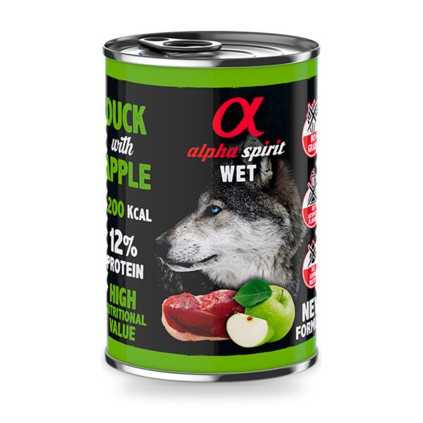 Alpha Spirit Paté de Pato con Manzana Verde para Perros en Lata Pack 6×400 g - unidad