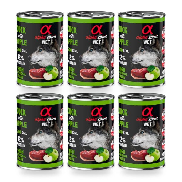 Alpha Spirit Paté de Pato con Manzana Verde para Perros en Lata Pack 6×400 g
