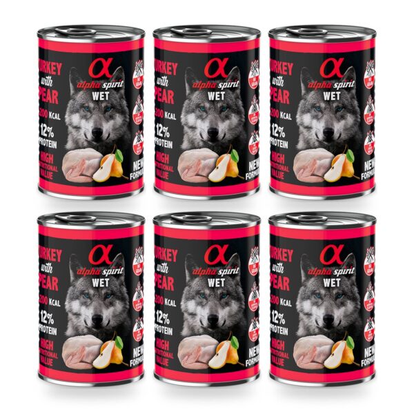 Alpha Spirit Paté de Pavo con Pera para Perros en Lata Pack 6×400 g