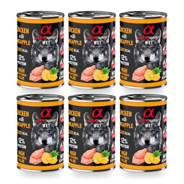Alpha Spirit Paté de Pollo con Piña para Perros en Lata Pack 6×400 g