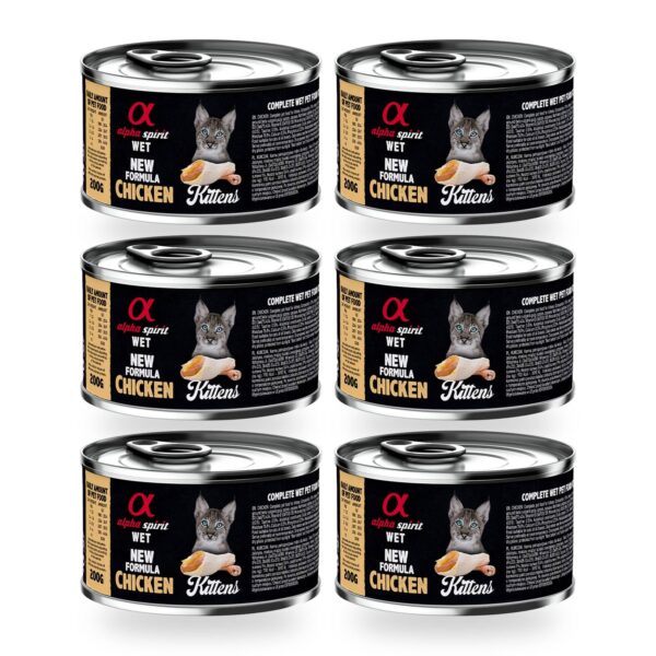 Alpha Spirit Paté de Pollo para Gatitos en Lata Pack 6×200 g (6 unidades)