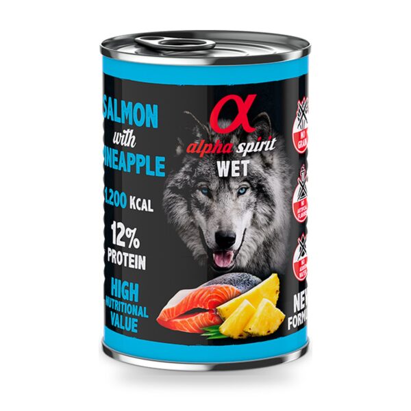 Alpha Spirit Paté de Salmón con Piña para Perros en Lata Pack 6×400 g - unidad
