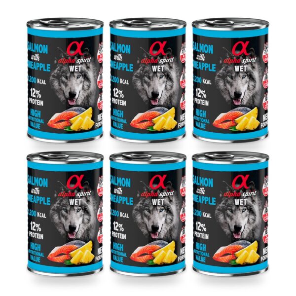 Alpha Spirit Paté de Salmón con Piña para Perros en Lata Pack 6×400 g