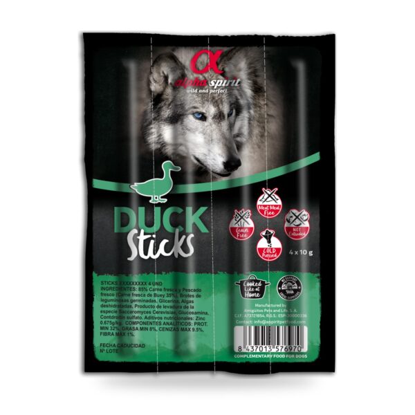 Alpha Spirit Ristra de Barritas de Pato para Perros Pack 16 Ristras de 4 Unidades - unidad