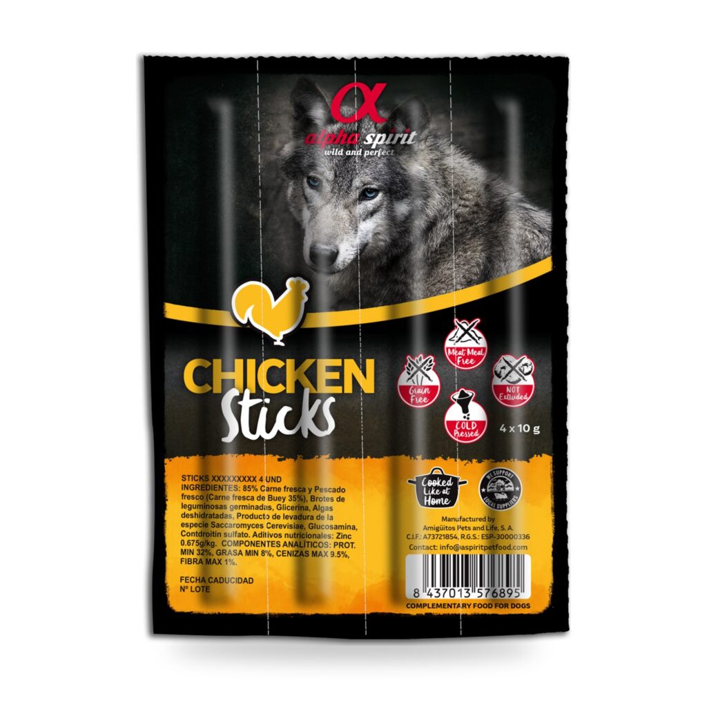 Alpha Spirit Ristra de Barritas de Pollo para Perros Pack 16 Ristras de 4 Unidades - unidad