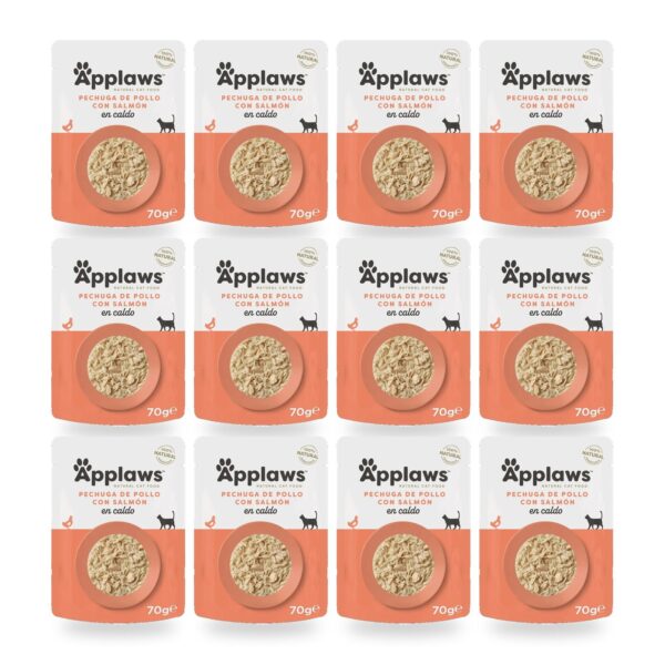 Applaws Sobres Pollo Con Salmón En Caldo Para Gatos Pack 12×70 g