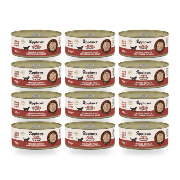 Applaws Taste Toppers Pollo Y Ternera En Salsa Para Perros Pack 12×156 g