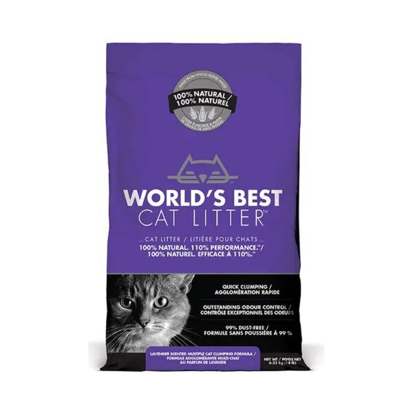 Arena aglomerante de maíz con lavanda World's Best Cat Litter para gatos, bolsa de 6,35 kg