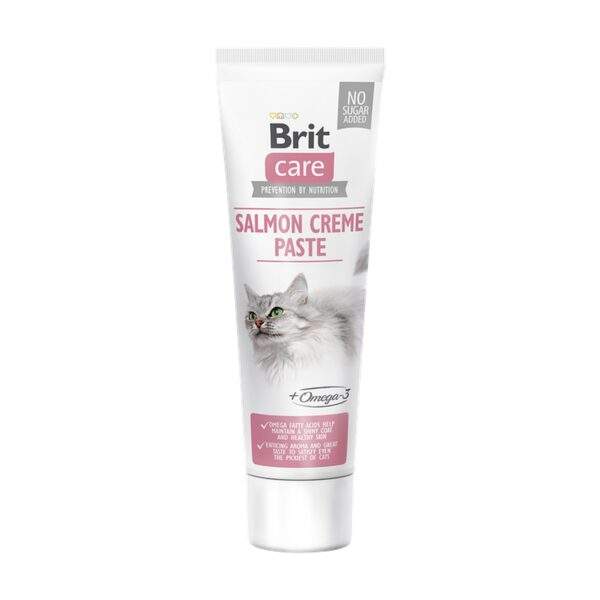 Tubo de 100 g de Brit Care Cat Paste Salmon Creme, pasta funcional con aceite de salmón para gatos
