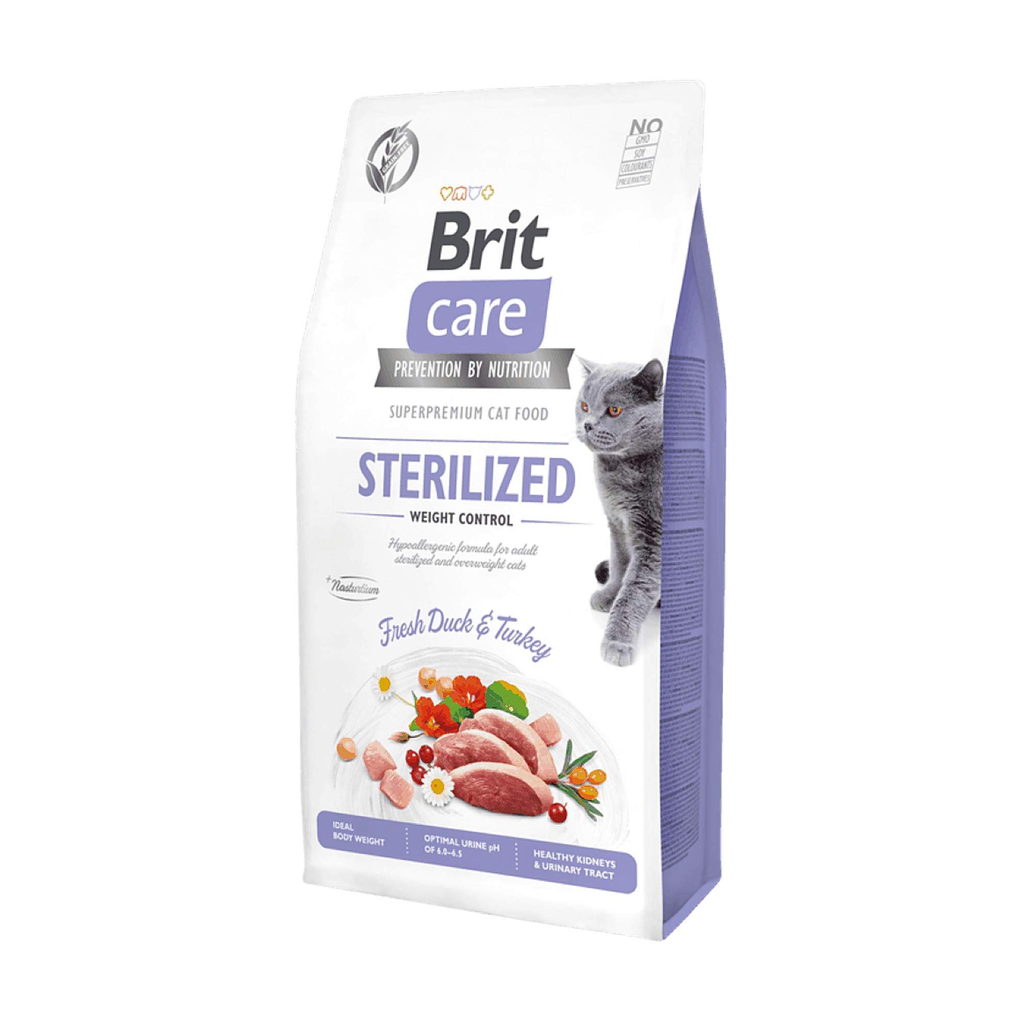 brit-care-control-de-peso-para-gatos-esterilizados-1-producto Bolsa de Brit Care Grain-Free Sterilized Weight Control, pienso sin cereales con pato y pavo para gatos esterilizados