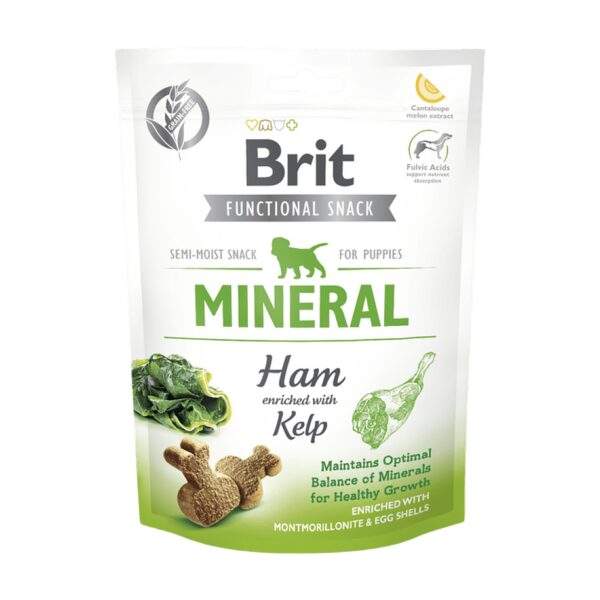 Bolsa de 150 g del snack Brit Care Functional Mineral con jamón y kelp para cachorros