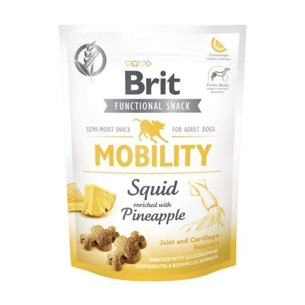 Bolsa de 150 g del snack Brit Care Functional Mobility con calamar y piña para perros