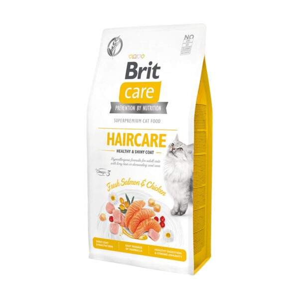 Bolsa de Brit Care Grain-Free Haircare, pienso sin cereales con salmón fresco para gatos de pelo largo