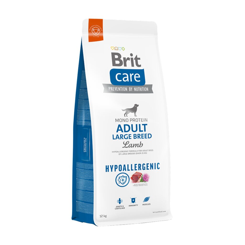 Saco de 12 kg de Brit Care Hypoallergenic Adult Large Breed con cordero y arroz para perros grandes