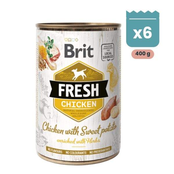 Pack de latas Brit Fresh de pollo con batata para perros, 400 g