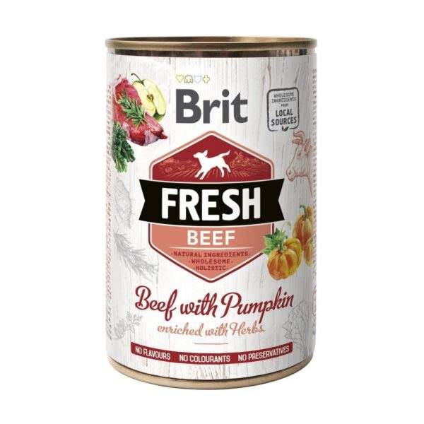 Guía de alimentación de las latas Brit Fresh de ternera con calabaza