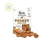 Bolsa de 80 g del snack Brit Jerky monedas de pavo para perros junto a las monedas de carne seca