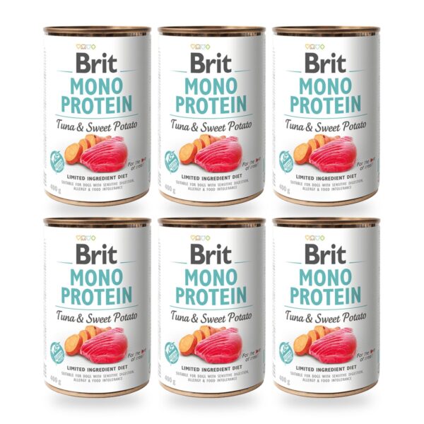 Brit Mono Protein Latas De Atún Y Boniato Para Perros Pack Ahorro 6×400 Gr (6 unidades)