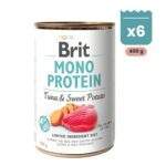 Pack de latas Brit Mono Protein de atún y boniato para perros, 400 g
