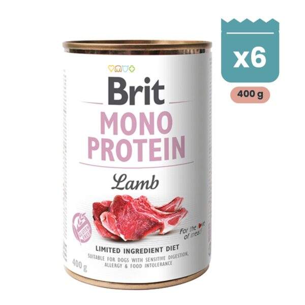 Pack de latas Brit Mono Protein de cordero para perros, 400 g