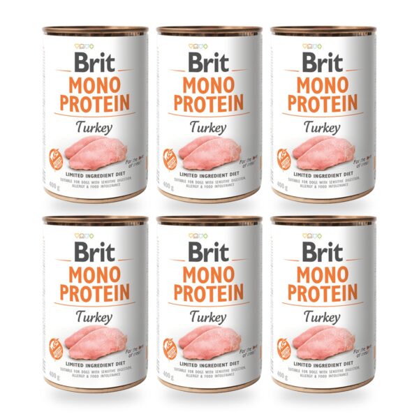 Brit Mono Protein Latas De Pavo Y Arroz Para Perros Pack Ahorro 6×400 Gr, pack completo