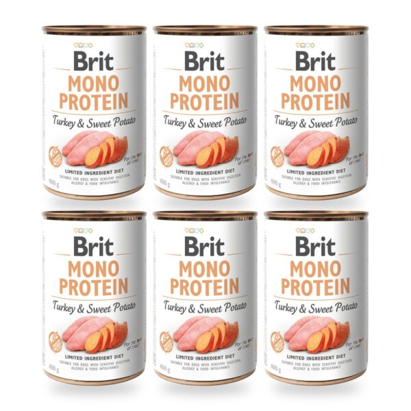 Brit Mono Protein Latas De Pavo Y Batata Para Perros Pack Ahorro 6×400 Gr (6 unidades)