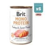 Pack de latas Brit Mono Protein de pavo y batata para perros, 400 g
