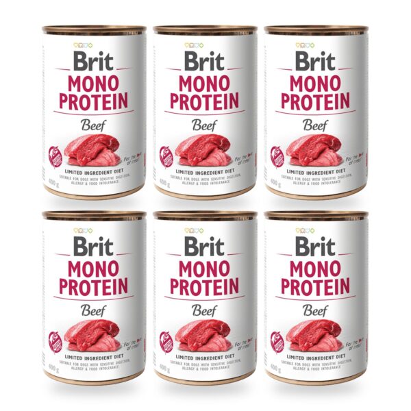 Brit Mono Protein Latas De Ternera Para Perros Pack Ahorro 6×400 Gr (6 unidades)