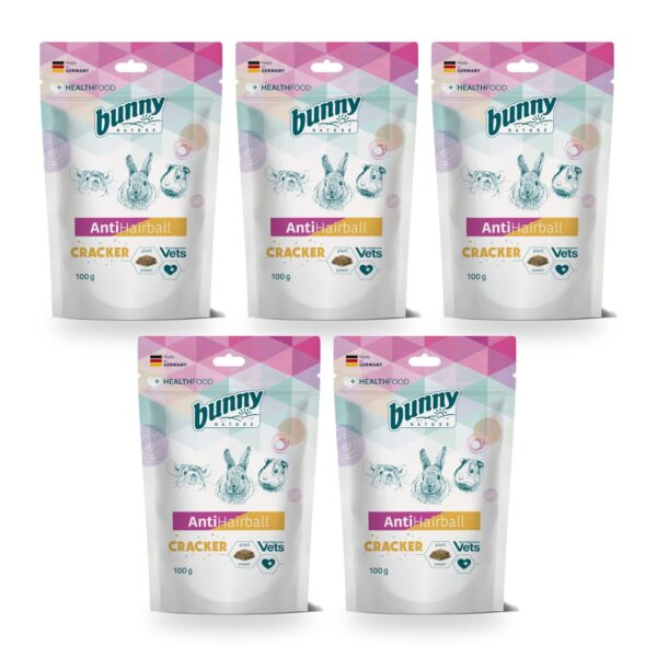 Bunny Nature Health AntiHairball Cracker Contra Bolas de Pelo para Conejos Pack 5×100 g (5 unidades)