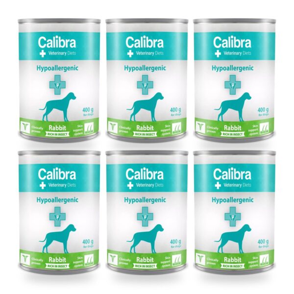 Calibra Dieta Veterinaria Hypoallergenic Conejo e Insectos para Perros en Lata Pack 6×400 g