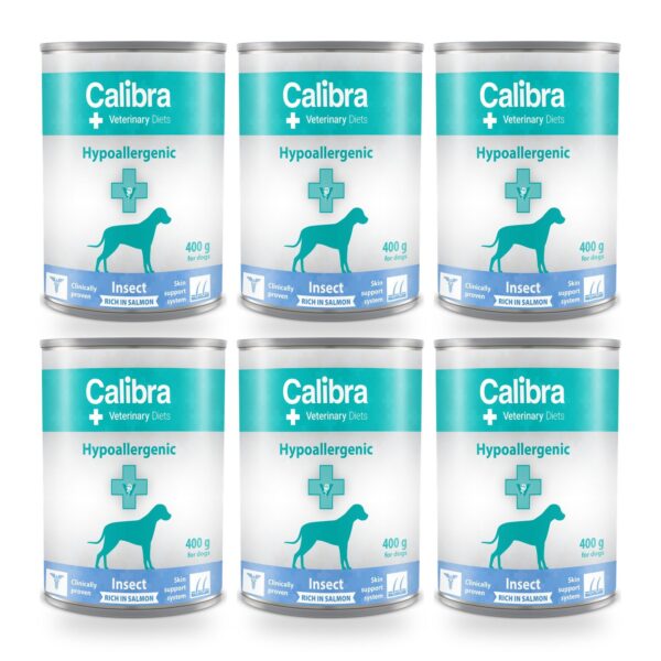 Calibra Dieta Veterinaria Hypoallergenic Insectos y Salmón para Perros en Lata Pack 6×400 g