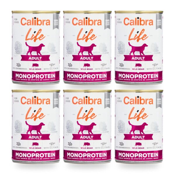 Calibra Dog Life Adult Jabalí con Arándanos para Perros en Lata Pack 6×400 g