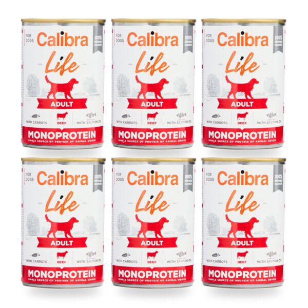 Calibra Dog Life Adult Ternera con Zanahorias para Perros en Lata Pack 6×400 g
