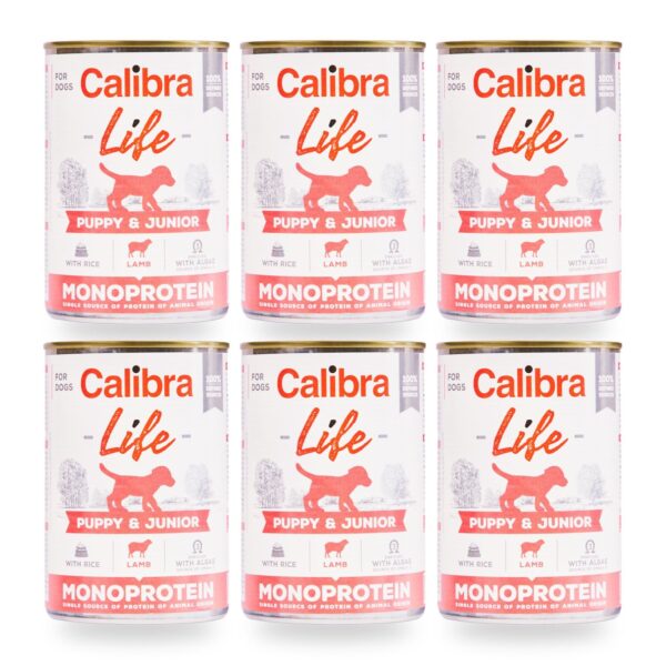 Calibra Dog Life Puppy & Junior Cordero y Arroz para Cachorros en Lata Pack 6×400 g