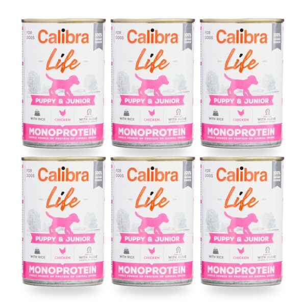 Calibra Dog Life Puppy & Junior Pollo y Arroz para Cachorros en Lata Pack 6×400 g
