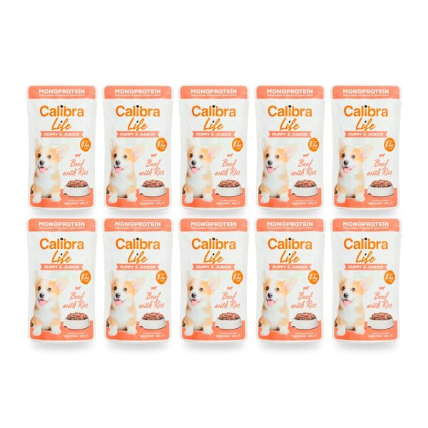 Calibra Dog Life Puppy & Junior Ternera Comida Húmeda para Cachorros en Sobre Pack 10×150 g (10 unidades)
