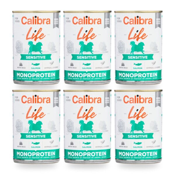 Calibra Dog Life Sensitive Salmón y Arroz para Perros en Lata Pack 6×400 g