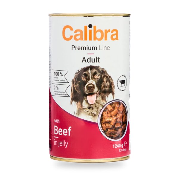 Calibra Dog Premium Vacuno en Gelatina para Perros en Lata Pack 12×1.240 g - unidad