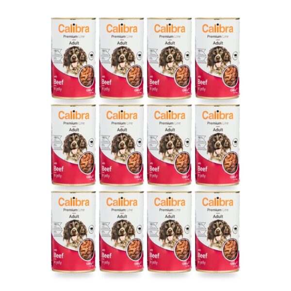 Calibra Dog Premium Vacuno en Gelatina para Perros en Lata Pack 12×1.240 g (12 unidades)
