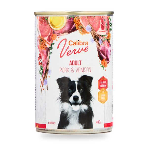 Calibra Dog Verve Adult Cerdo y Venado Sin Cereales para Perros en Lata Pack 6×400 g - unidad