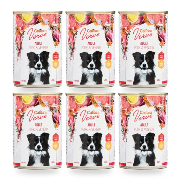 Calibra Dog Verve Adult Cerdo y Venado Sin Cereales para Perros en Lata Pack 6×400 g