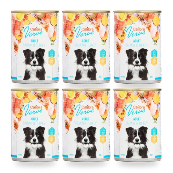 Calibra Dog Verve Adult Salmón y Pavo Sin Cereales para Perros en Lata Pack 6×400 g