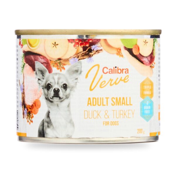 Calibra Dog Verve Adult Small Pato y Pavo Sin Cereales para Perros Pequeños en Lata Pack 6×200 g - unidad