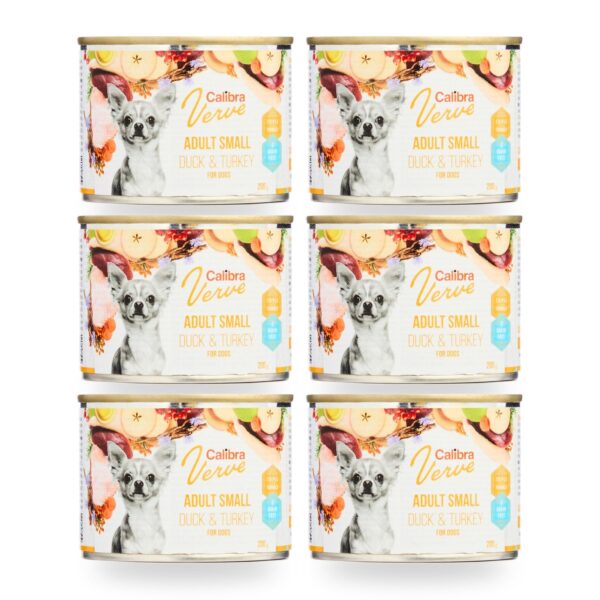 Calibra Dog Verve Adult Small Pato y Pavo Sin Cereales para Perros Pequeños en Lata Pack 6×200 g